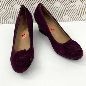 Vionic Women's Hayes Floral Suede Wedge Pump Heel Plum Size 10